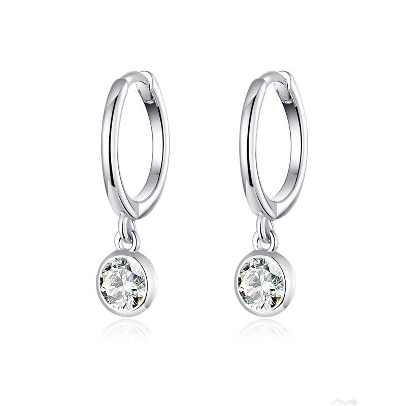 Sterling Silver Hoop Earrings with Inlaid Gem