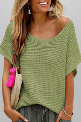 Solid Color Knit Short Sleeve Top