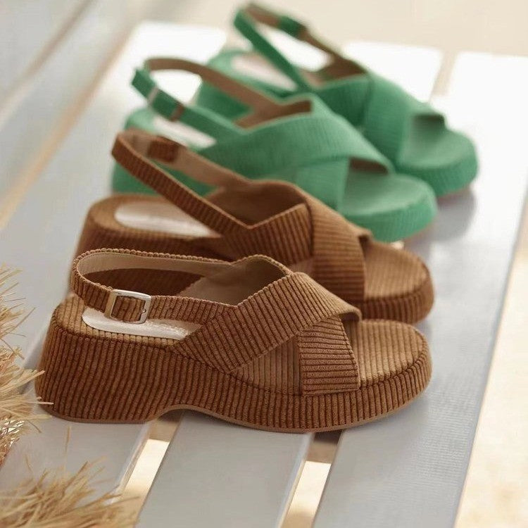 Suede Cross Strap Open Toe Sandals in 3 Colors