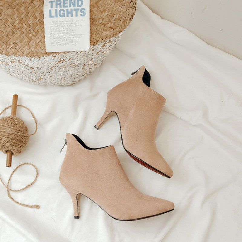 Suede Pointed Toe Ankle Boots with Stiletto Heel
