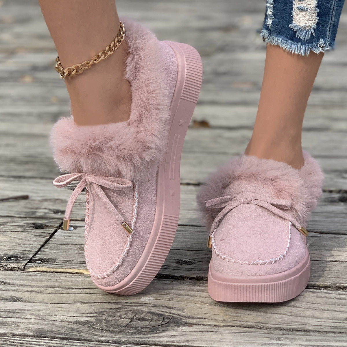 Plush Suede Platform Slippers