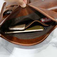 Men's Brown PU Leather Shoulder Messenger Bag with Zipper