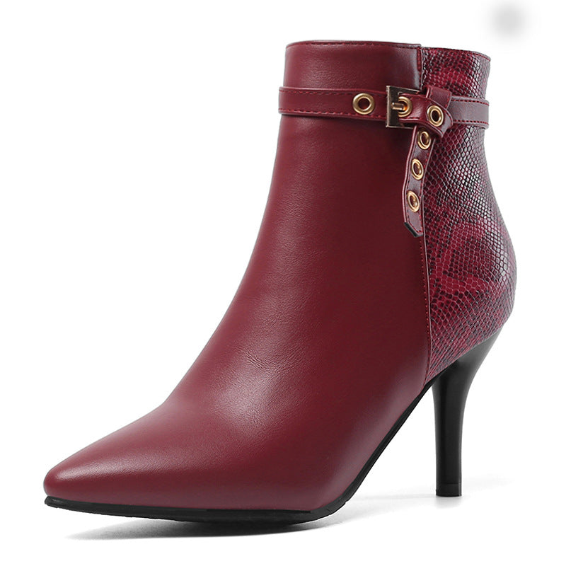 Pointed Toe Stiletto Boots with Snake Skin Pattern