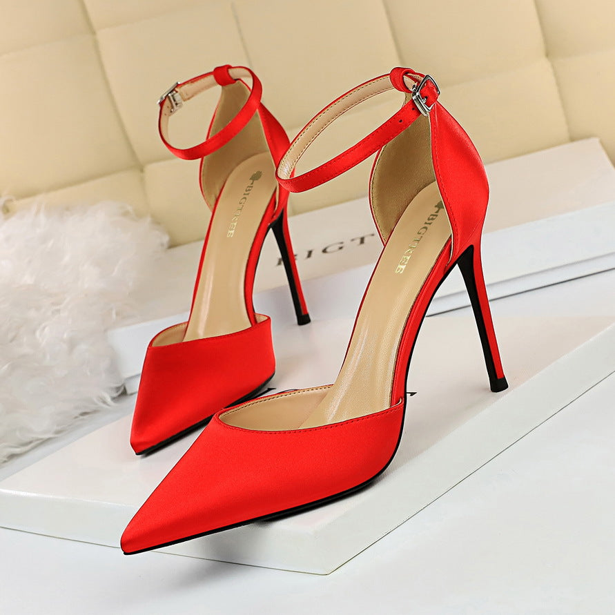 Elegant Pointed Toe Ankle Strap Stiletto Heels