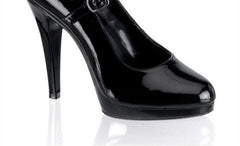 Black Closed Toe Patent Leather Platform Shoes with Buckle