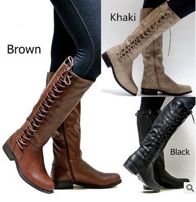 Low Heel Knee High Boots with Side Zipper