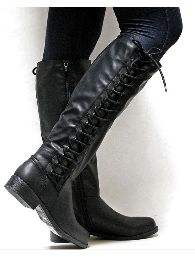 Low Heel Knee High Boots with Side Zipper