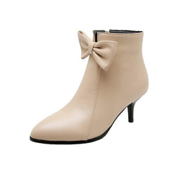 Fashion Ankle Boots with Zipper and Decorative Bow in 3 Colors