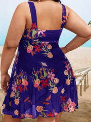 Plus Size Floral Print Mesh Bikini Romper