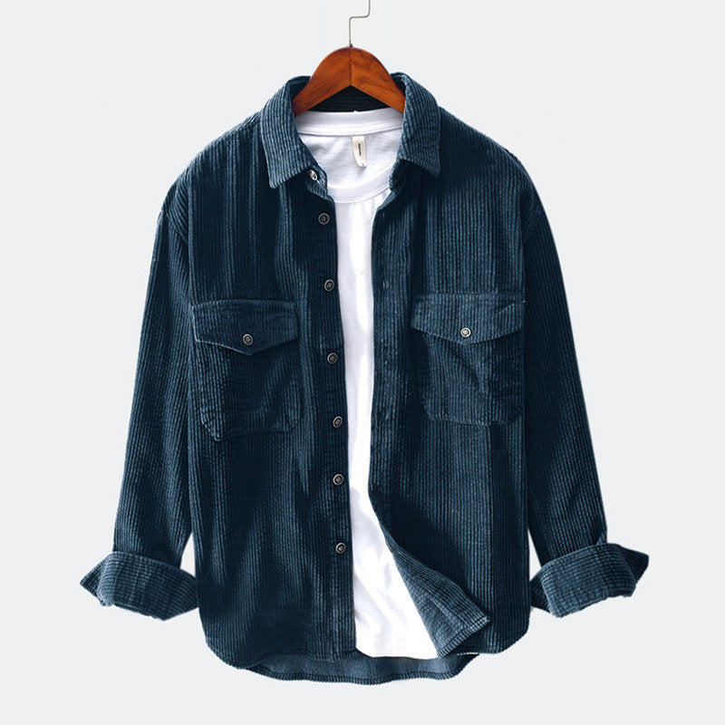 Men's Corduroy Long Sleeve Shirt with Pockets in 6 Colors S-3XL