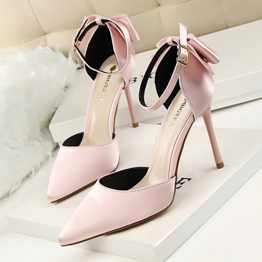 Satin High Heel Shoes with Stiletto Heel and Bow