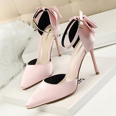 Satin High Heel Shoes with Stiletto Heel and Bow