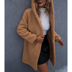 Hooded Mid-Length Plush Coat in 2 Colors S-XL