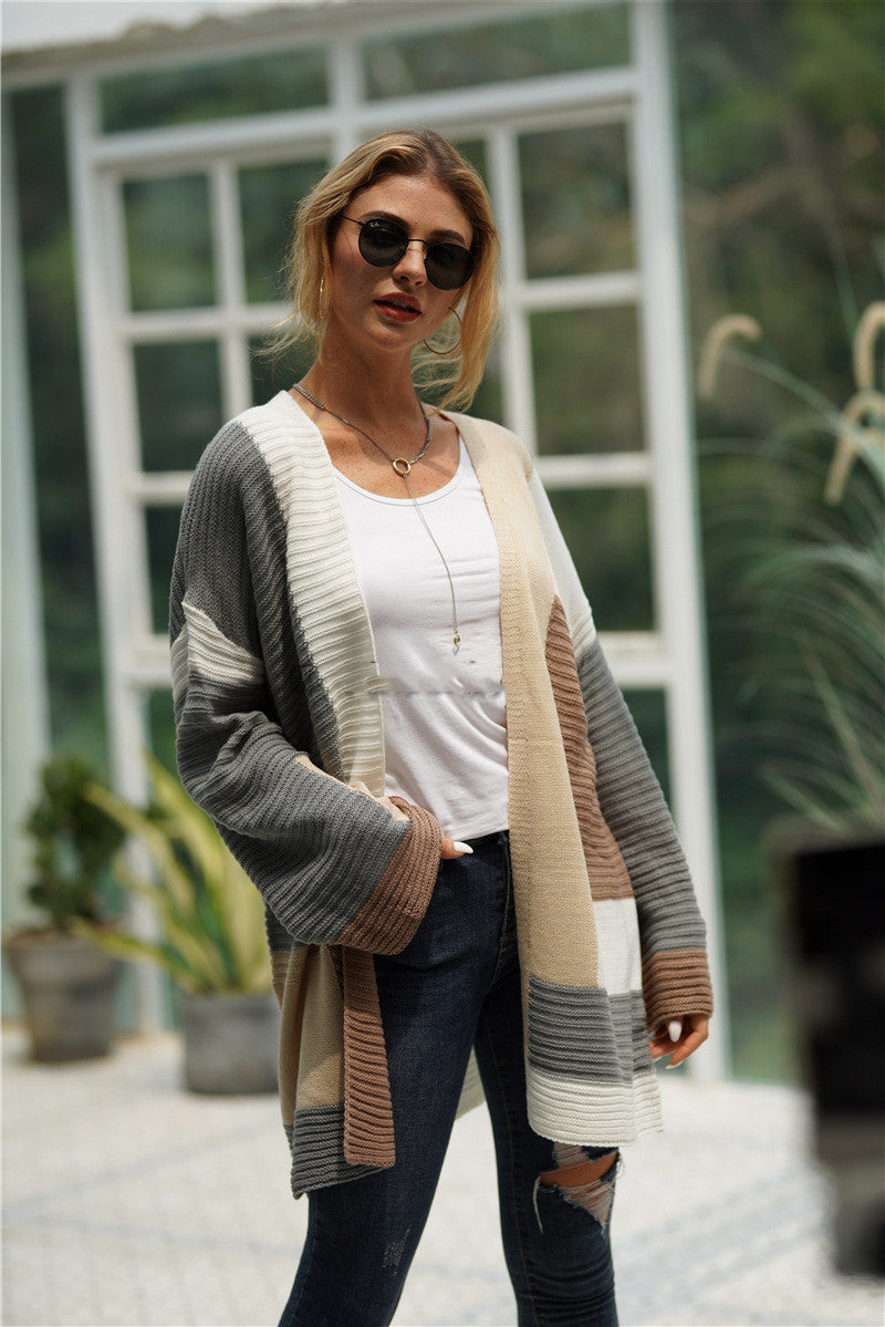 Cardigan en tricot colorblock en 6 couleurs S-XL