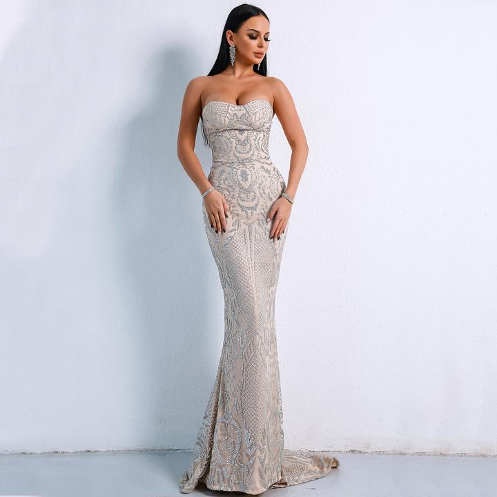 Strapless Evening Dress with High Low Hem in 2 Colors XS-L