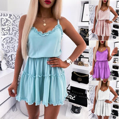 Sleeveless V-Neck Ruffled Mini Dress in 4 Colors S-3XL