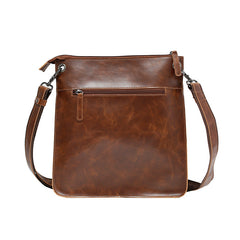 Men's Brown PU Leather Shoulder Messenger Bag with Zipper