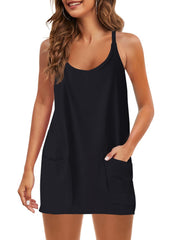 Sleeveless Spaghetti Strap Summer Mini Dress with Pockets