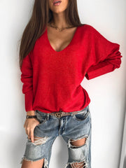 V-Neck Soft Knit Long Sleeve Sweater