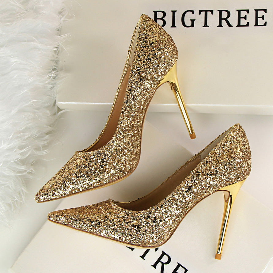 Sequined High Heel Stilettos with Pointed Toe in 8 Colors