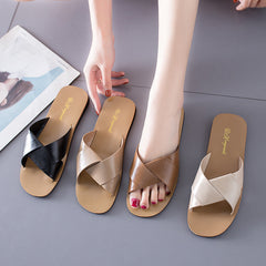 Cross Strap Flat Heel Slip On Sandals