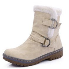 Short Plush Snow Boots with Buckle in 4 Colors
