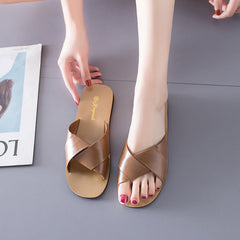 Cross Strap Flat Heel Slip On Sandals