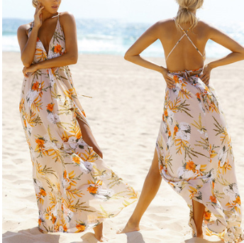V-Neck Halter Maxi Dress with Open Back in 12 Colors S-XXL