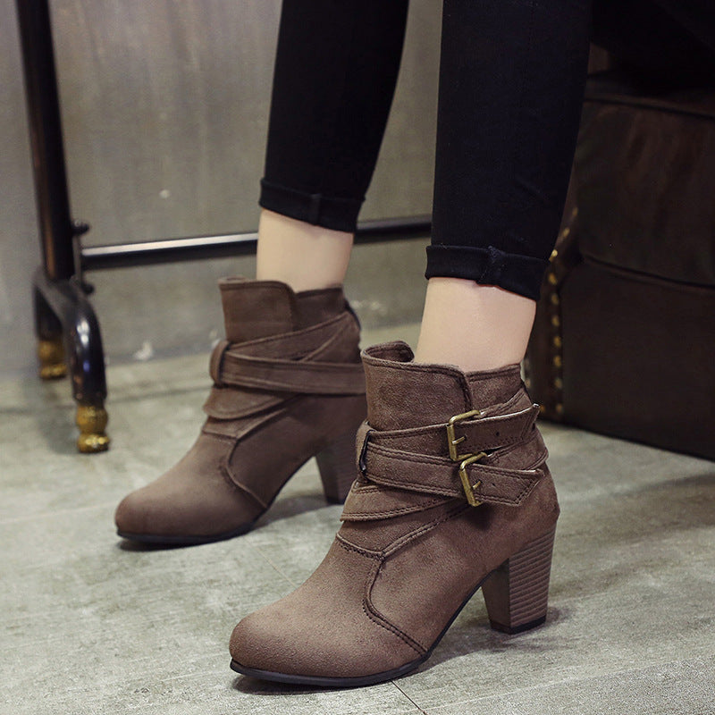 Suede Block Heel Ankle Boots