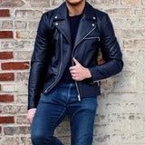Men's PU Leather Zippered Jacket in 2 Colors S-3XL