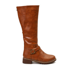 Plush Lined High Boots with Zipper and Buckle in 3 Colors