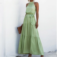 Sleeveless Halter Neck Maxi Dress with Waist Tie in 10 Colors S-XL