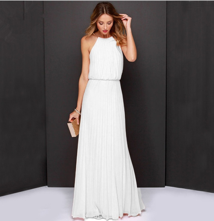 Elegant Halter Neck Sleeveless Chiffon Maxi Dress