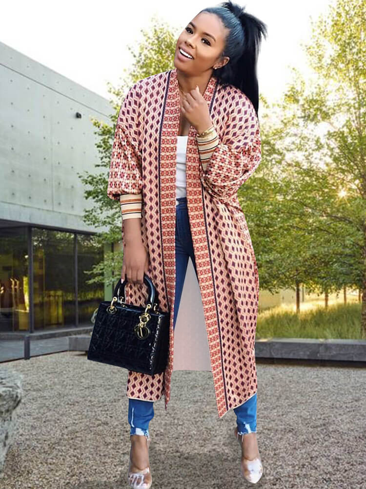 Long Sleeve Printed Color Block Cardigan