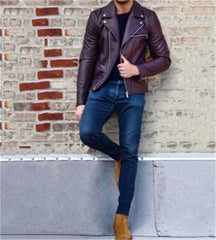 Men's PU Leather Zippered Jacket in 2 Colors S-3XL