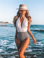 High Waist Push Up One Piece Halter Swimsuit in 6 Colors S-XL