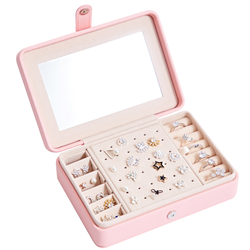 Leather Jewelry Box with Mirror in 4 Colors