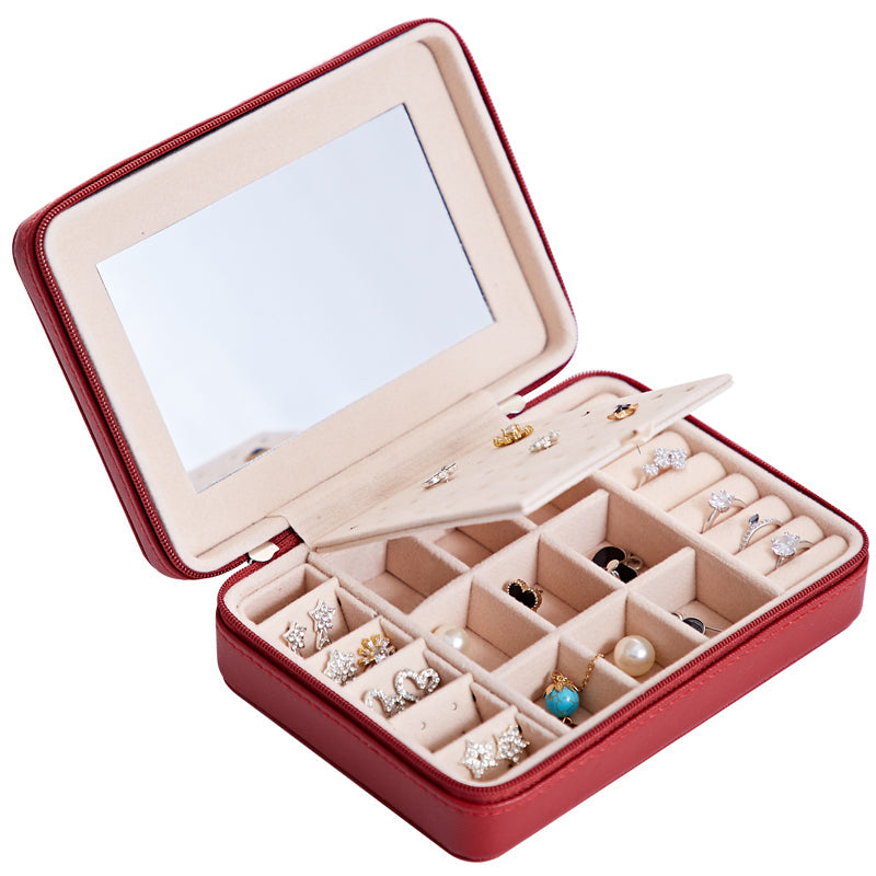 Leather Jewelry Box with Mirror in 4 Colors