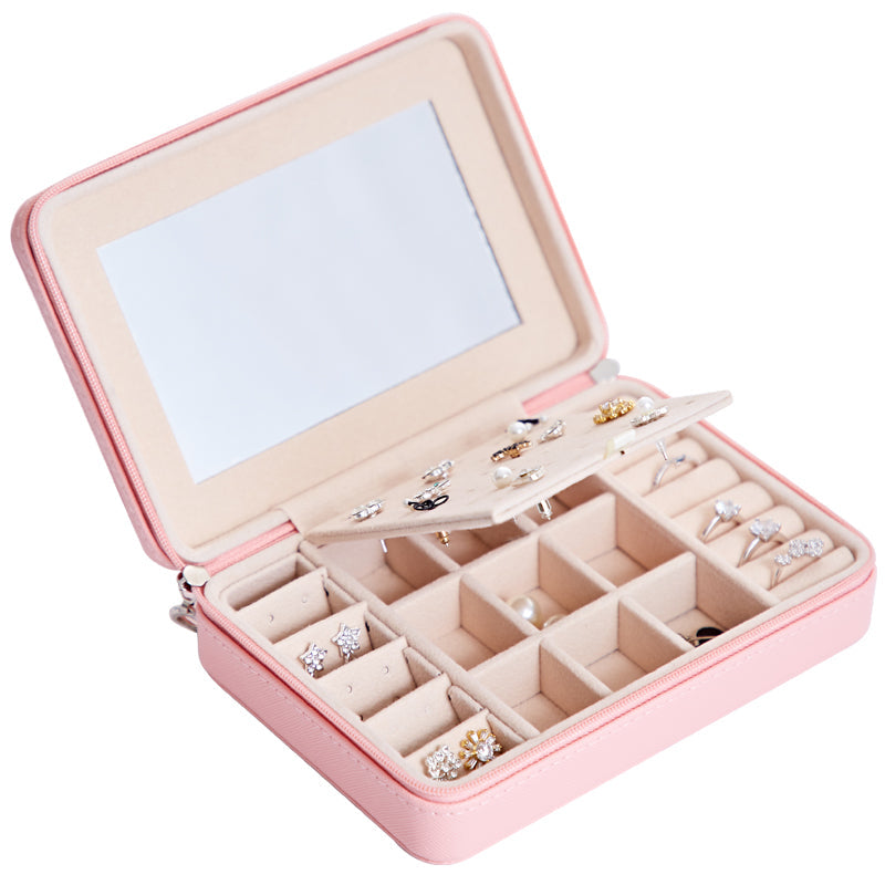 Leather Jewelry Box with Mirror in 4 Colors