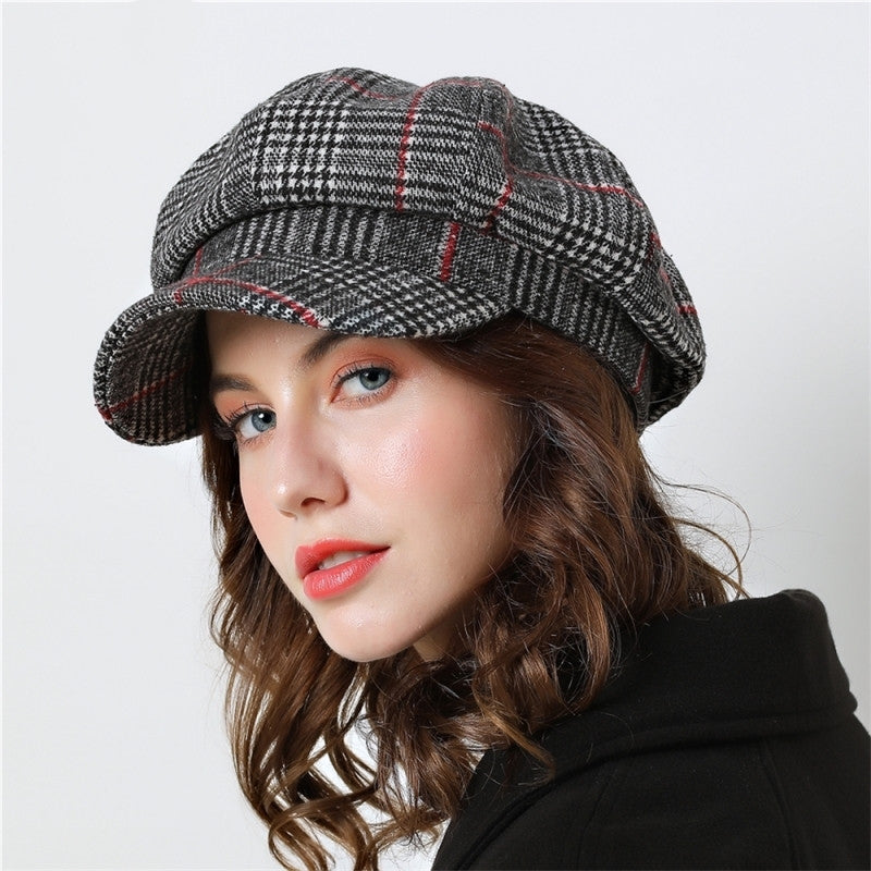 Plaid Woolen Beanie Cap in 3 Colors