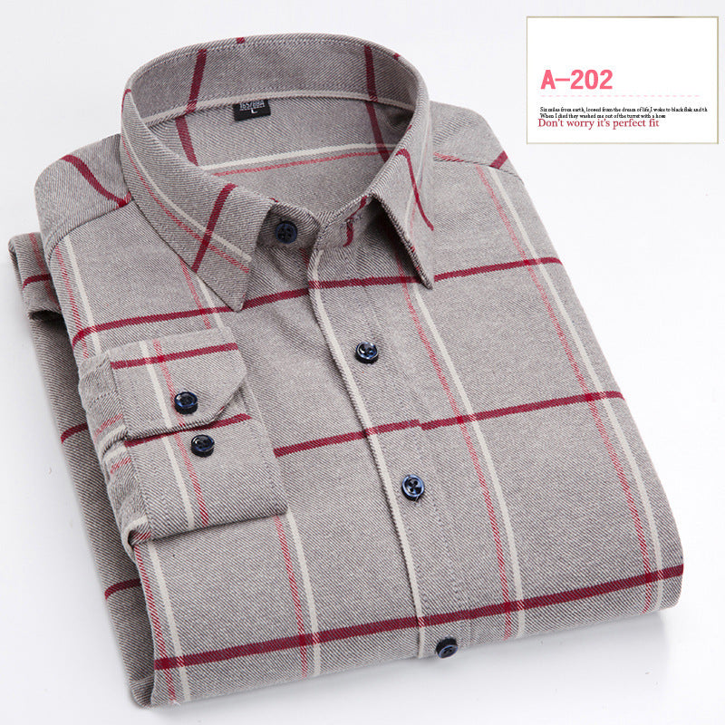 Men's Long Sleeve Plaid Brushed Shirt in 8 Colors M-4XL