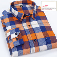 Men's Long Sleeve Plaid Brushed Shirt in 8 Colors M-4XL