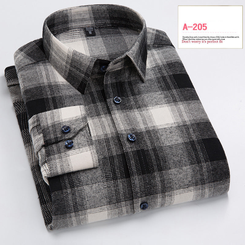 Men's Long Sleeve Plaid Brushed Shirt in 8 Colors M-4XL