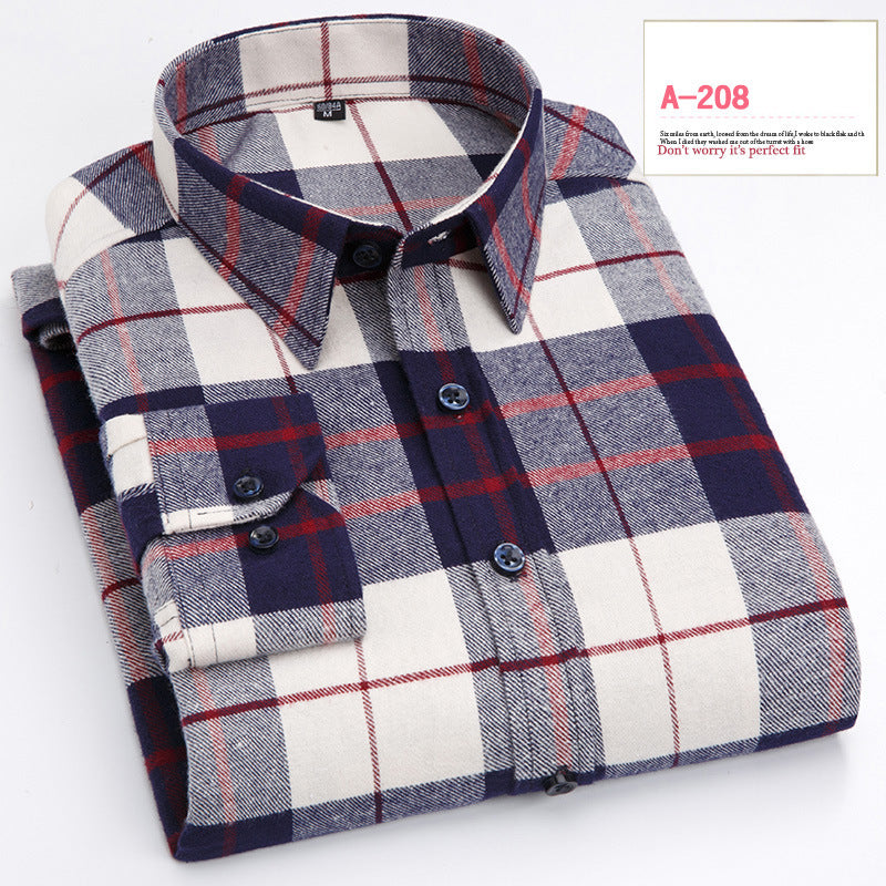 Men's Long Sleeve Plaid Brushed Shirt in 8 Colors M-4XL