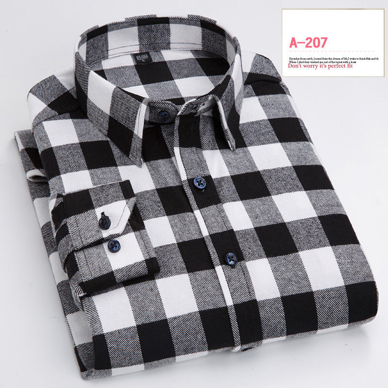 Men's Long Sleeve Plaid Brushed Shirt in 8 Colors M-4XL