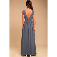 V-Neck Sleeveless Chiffon Gown with Side Slit in 8 Colors XS-2XL