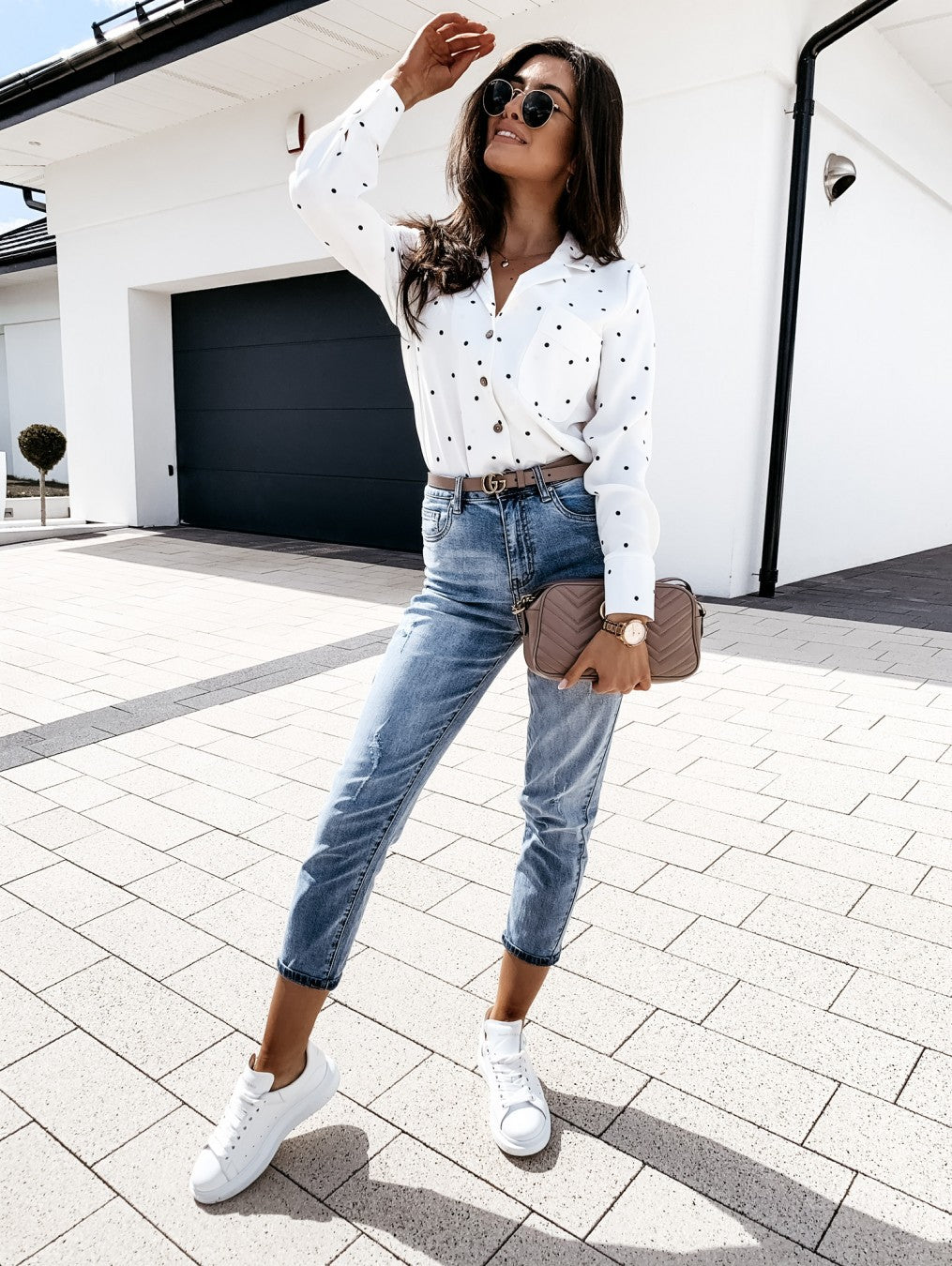 Polka Dot Long Sleeve Pocket Shirt in 2 Colors S-2XL