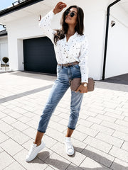 Polka Dot Long Sleeve Pocket Shirt in 2 Colors S-2XL