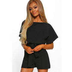 Solid Color Short Sleeve Romper with Waist Tie in 4 Colors S-5XL