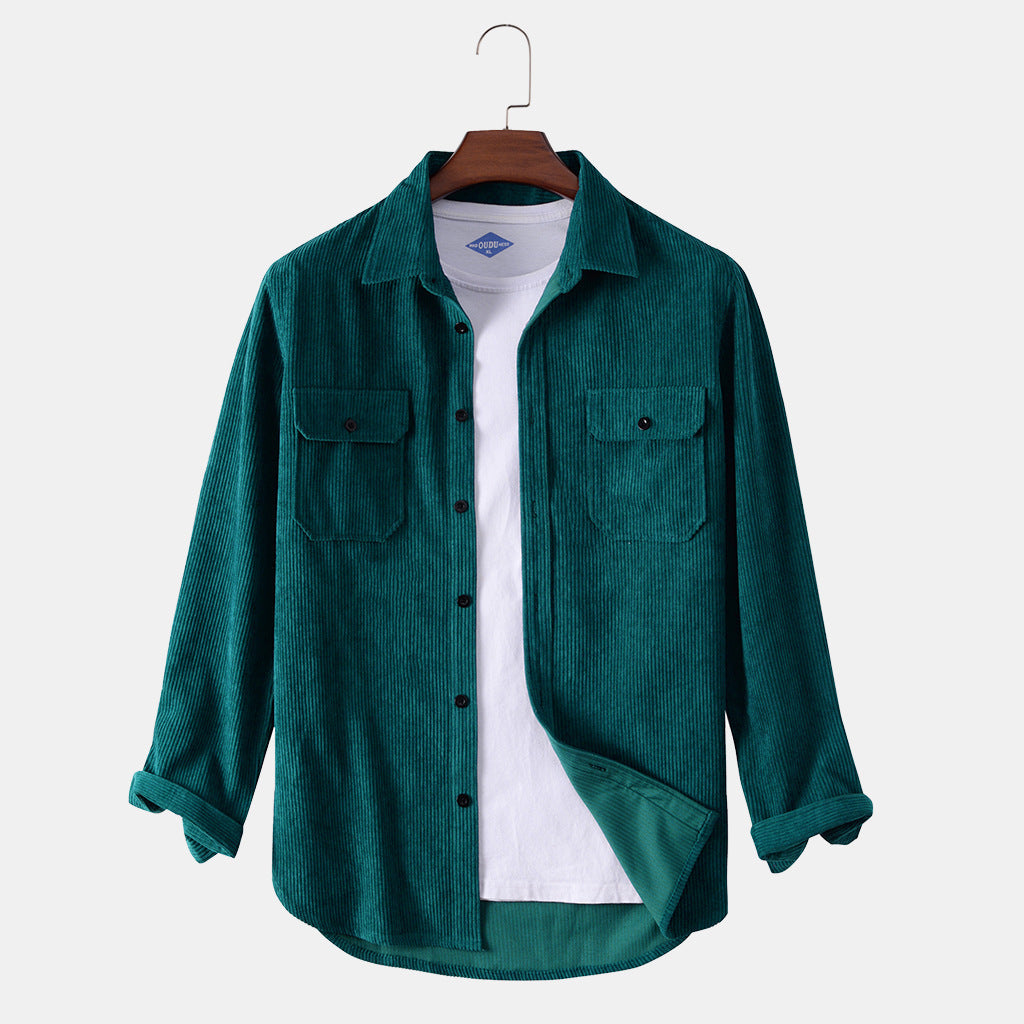 Men's Corduroy Long Sleeve Shirt with Pockets in 6 Colors S-3XL
